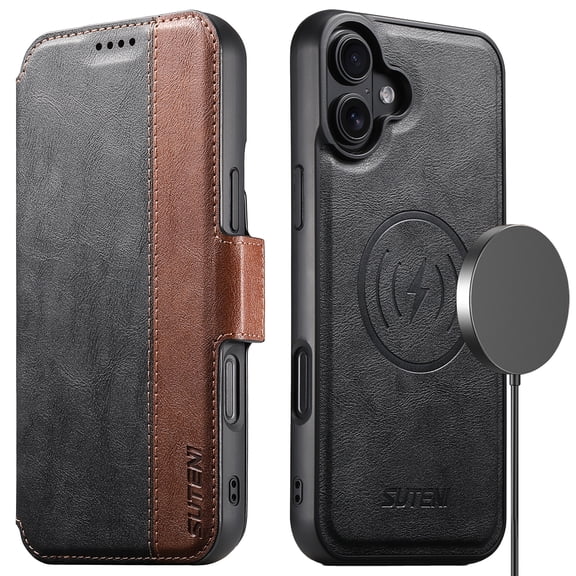 Wallet Case for iPhone 16 Compatible with Magsafe, 2-in-1 Magnetic Detachable PU Leather Flip RFID Blocking Card Holder Stand Kickstand Cover For iPhone 16,Black