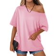 thumbnail image 6 of Short Sleeve Off Shoulder Solid Color Women Casual T Shirt, 6 of 7