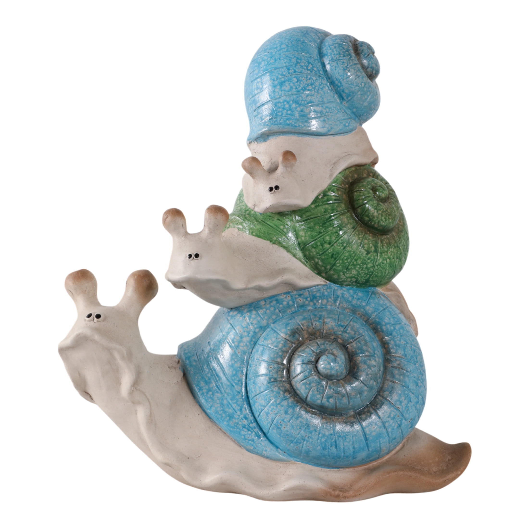 Whimsical Garden Decor Stacked Snail Sculpture - Front Porch Accent and Outdoor Decor for Backyard or Patio Setting - Yard Statue Art for Flower Bed, Planters, or Walkway Display - 15", Ivory & Blue