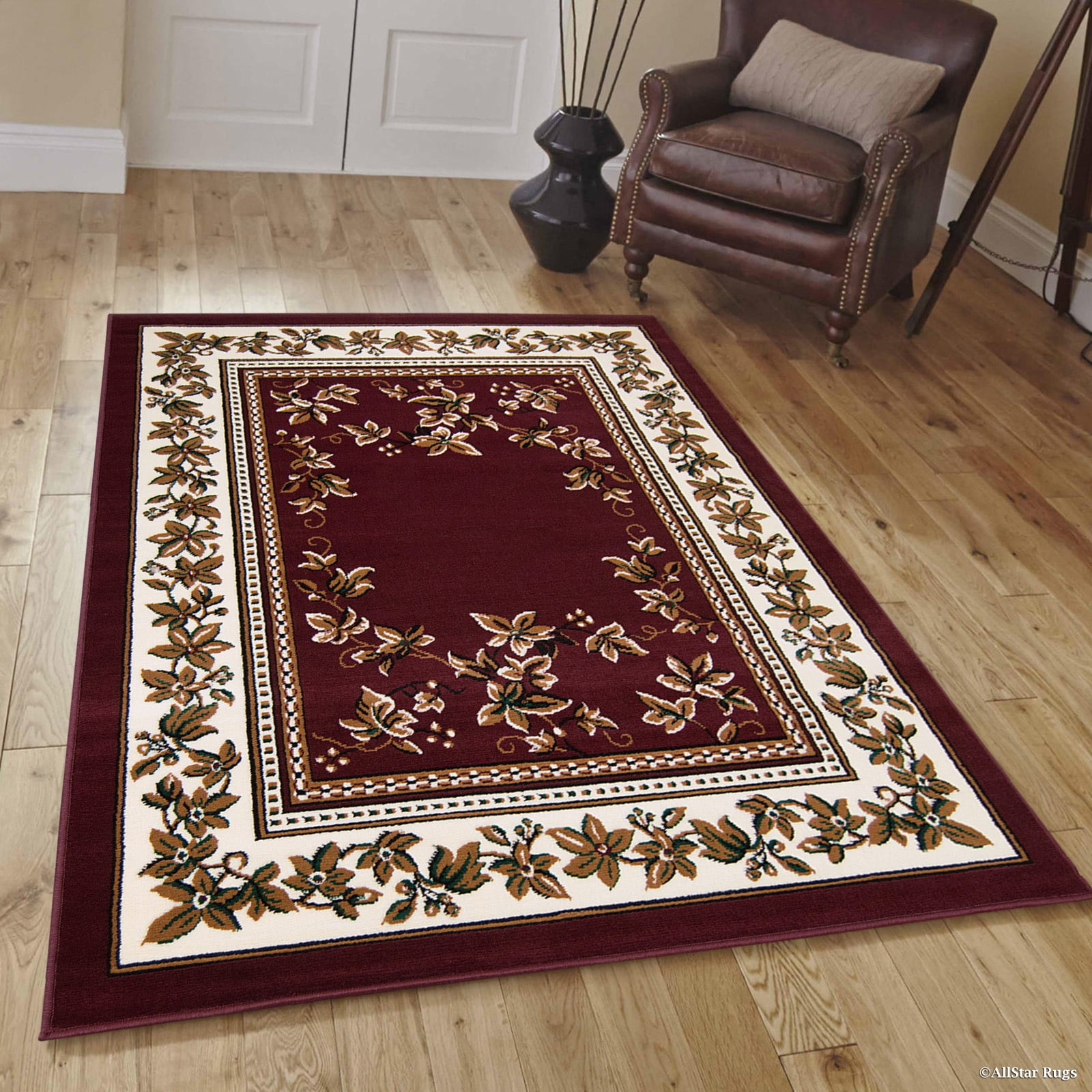 Allstar Burgundy Woven High Quality Rug. Traditional. Persian. Flower. Western. Design Area Rug