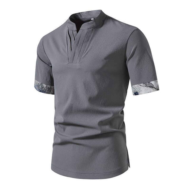Camisas de Manga Corta de los Hombres Casual Color Sólido Collar de Solapa Suelto Top de Verano, Manga Corta Tops de Verano para la Comodidad Diaria