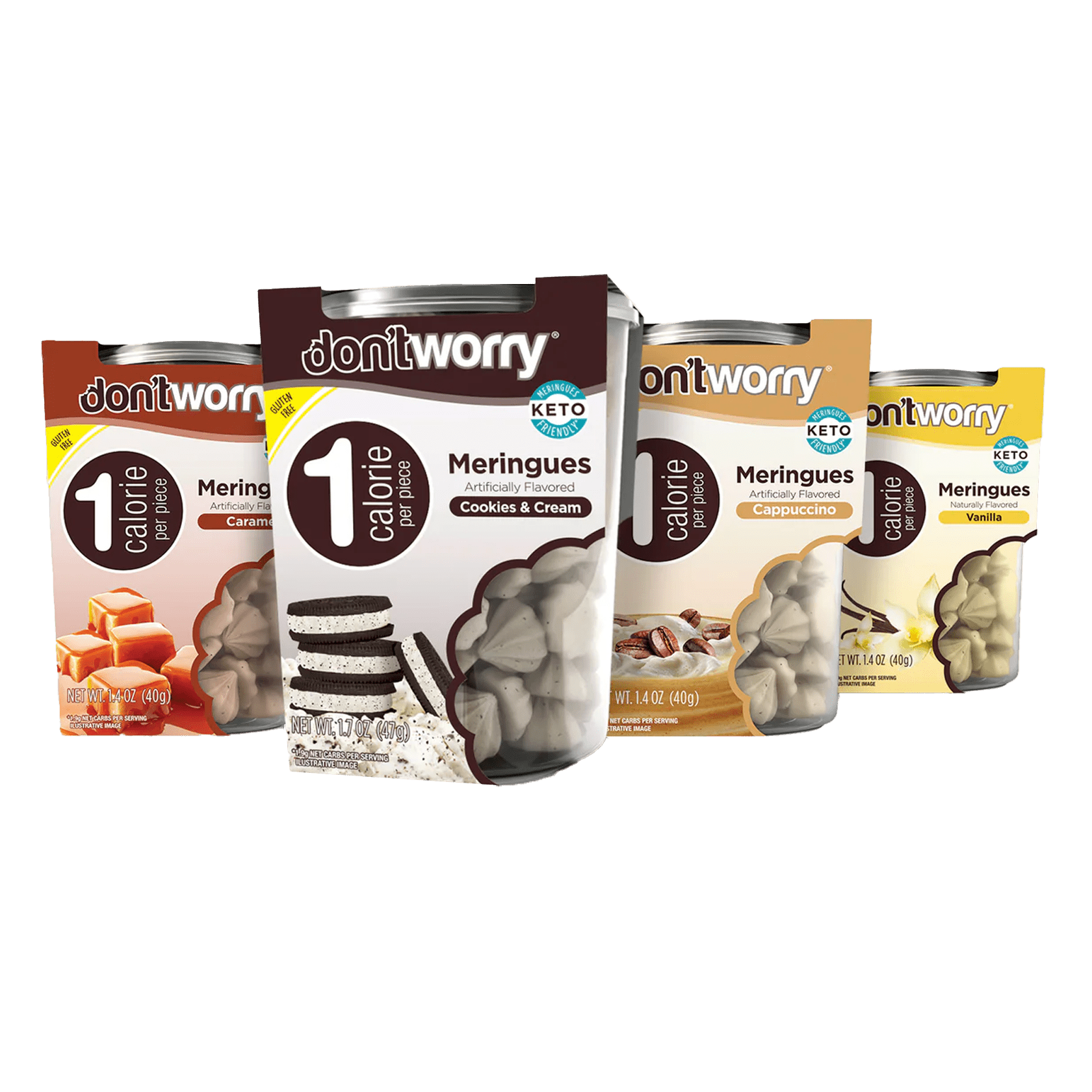Don't Worry Meringue Cookies Keto Friendly - Low Calories per piece!, Healthy Candy, Gluten Free Cookies, Low Carb, Low Sugar Snacks - 4 Pack