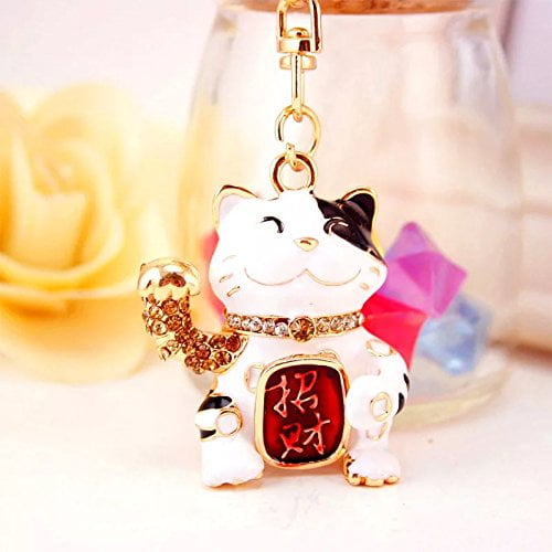 Feng Shui Maneki Neko Lucky Fortune Cat key chain ring for wealth luck