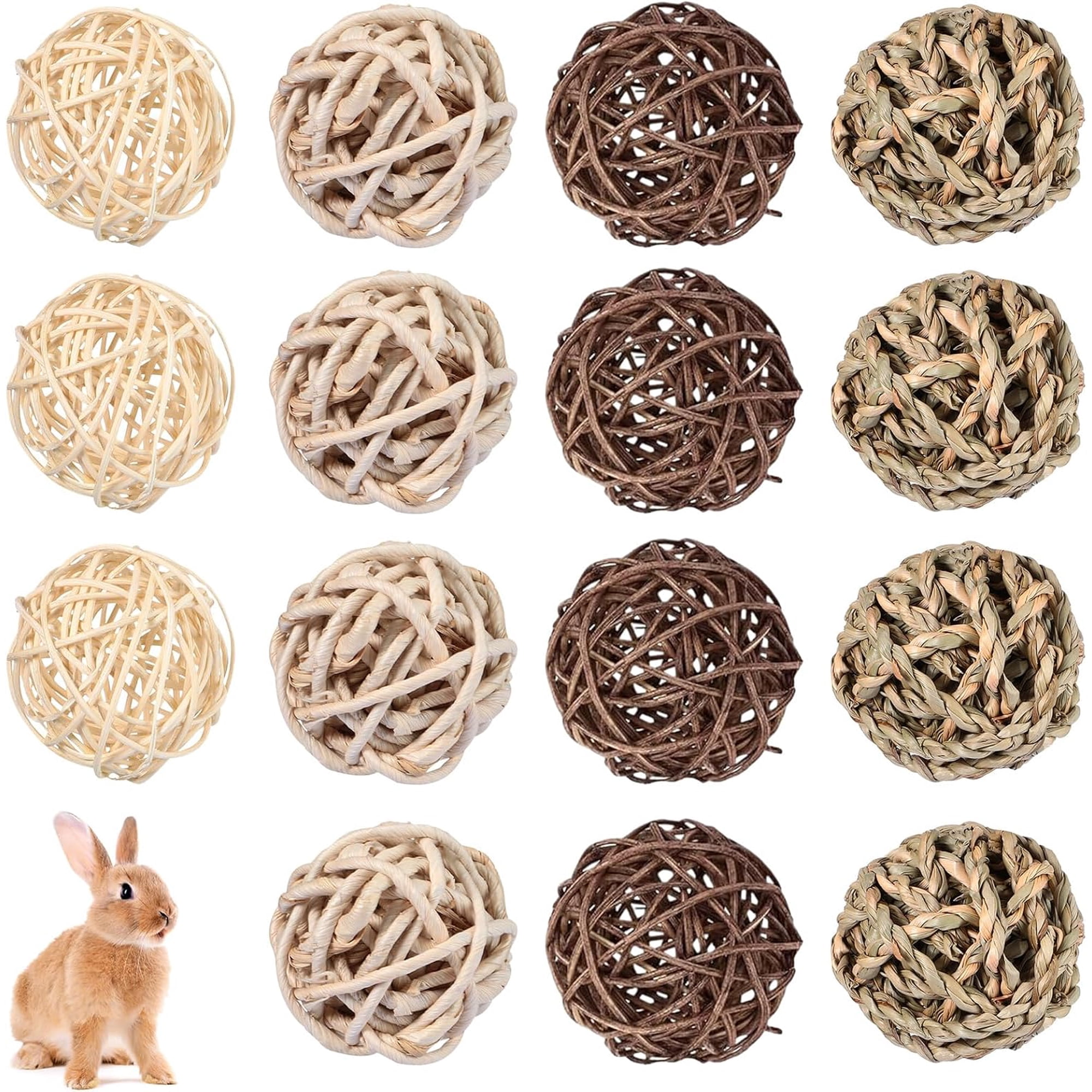 15 Pieces Small Animal Chew Balls Rabbits Bunny Treat Chew Toys Guinea Pigs Chinchilla Balls Rolling Activity Play Grass Toys for Pet Teeth Grinding Gnawing Biting Accessories(Classic Style)