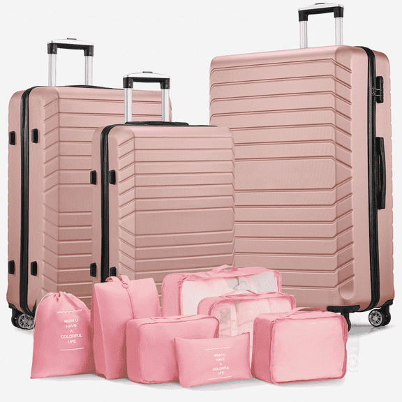 3 Piece Luggage Sets 20/24/28 inch Travel Suitcase Set with 7PCS Organizer Bags, Rose