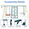 thumbnail image 3 of 6 in 1 Swing Set for Outside, Heavy Duty A-Frame Metal Swing Set with Glider, Basketball Hoop, Climbing Frame, Climbing Net, Hammock Swing and Belt Swing for Backyard Playground Set, 3 of 7