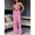 thumbnail image 5 of Womens Casual Sets Two Piece Tube Top Camisole Sleeveless Elastic Waist Summer Sweatsuit with Pocket Pink L, 5 of 8