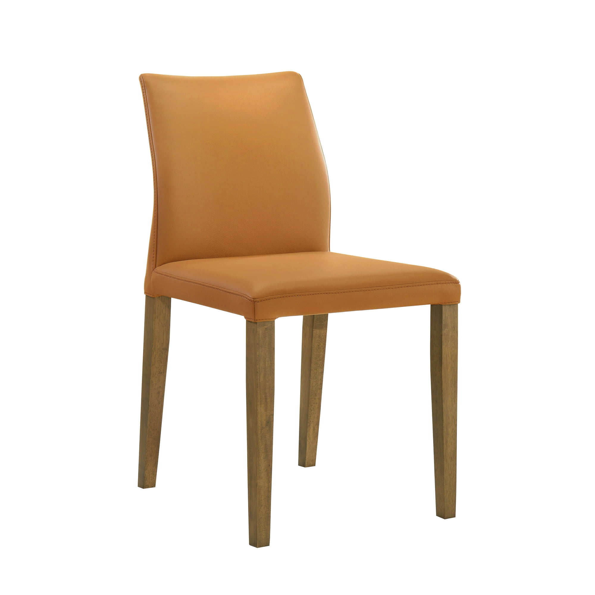Elyza Full Back Top Grain Leather Upholstered Wood Dining Chairs in Orange - Set of 2