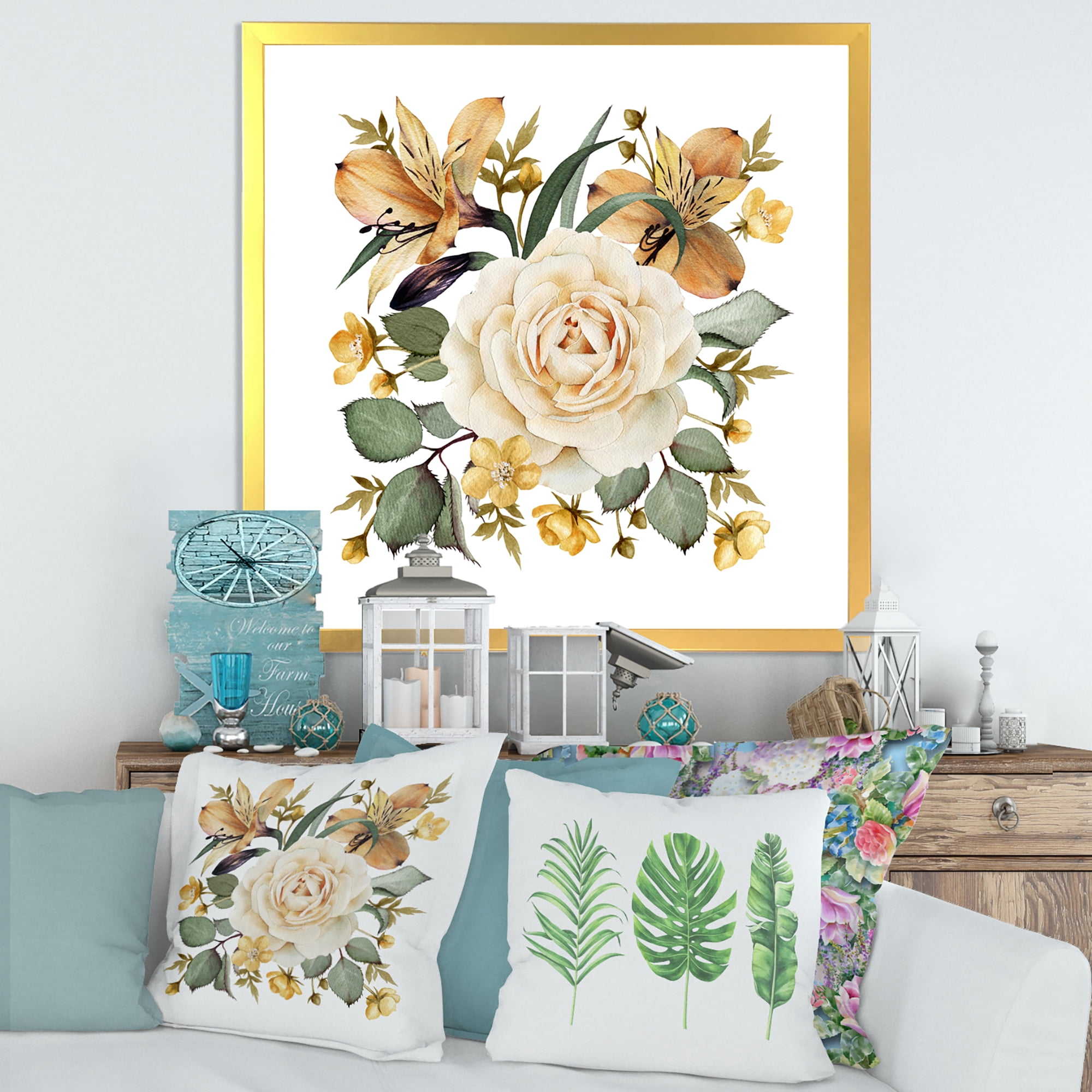 Designart 'Ancient White Rose' Traditional Framed Art Print