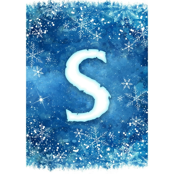 America Forever Winter Monogram Letter S Garden Flag Vertical Double Sided 12.5 x 18 inches Snowy Winter Holiday Seasonal Flags for Outdoor, Yard, Porch Decoration, Blue Background, Snowflake Flag