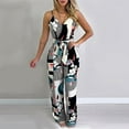 thumbnail image 3 of Summer Pants for Women 2025 Fashion Women Printed V-Neck Camis Bangdage Casual Sleeveless Long Rompers Womens Plus Size Pants, 3 of 9