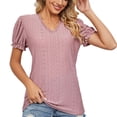 thumbnail image 1 of Birdeem Womens V- Neck Solid Color Lace Panel Cut-Out Short Sleeve Short Tops, 1 of 8