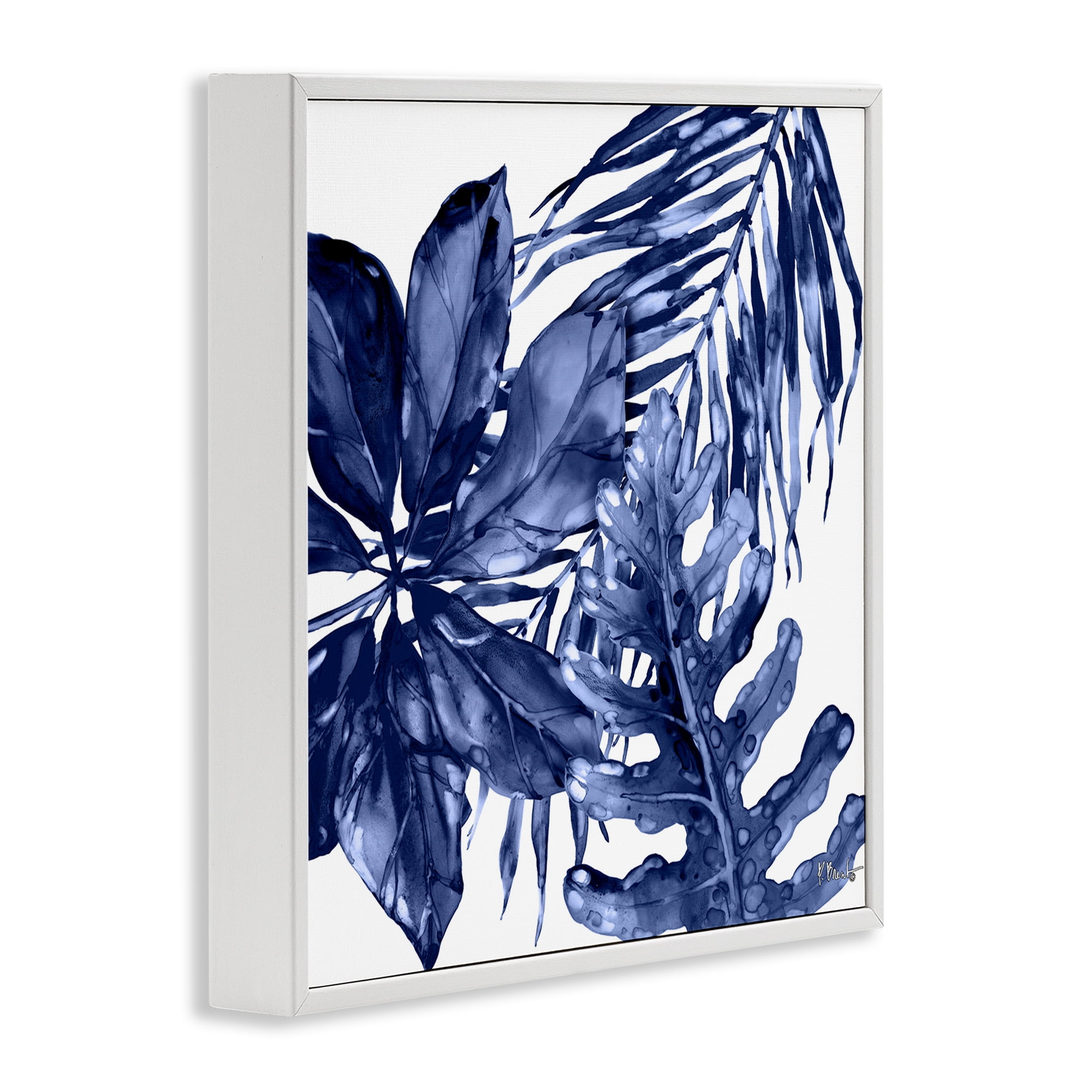 Stupell Industries Blue Hued Plant Leaves Botanical & Floral Painting White Framed Art Print Wall Art, 17 x 17