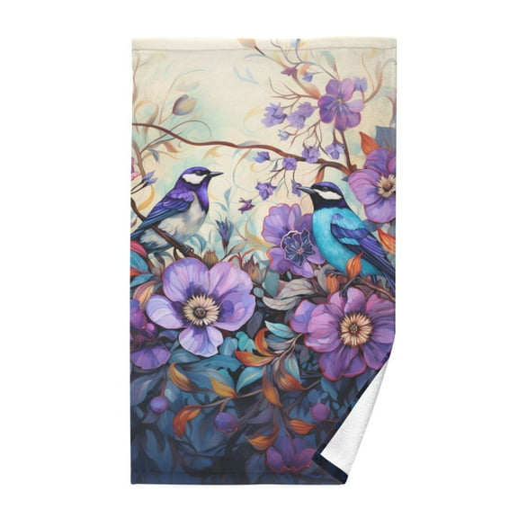 Birds in Floral Cotton Face Towels Soft Hand Towel Absorbent Bathroom Towel for Kitchen Hotel Decoration