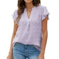 thumbnail image 2 of Women Summer Tops Womens Casual Solid T Shirt V Neck Short Sleeve Top Blouse Women's Tops Short Sleeve Stretchy Scrub Top Shirt Jean Jacket Women Winter Blouses for Athletic Polyester Purple M, 2 of 5