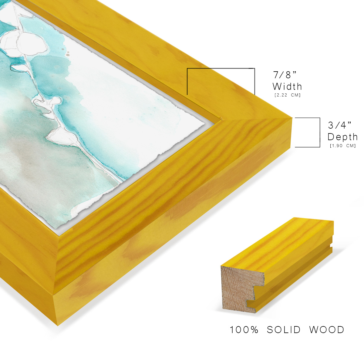 Ginkgo on Dusty Teal VII - Framed Print w/glass - Sunflower Yellow