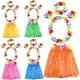 thumbnail image 1 of Juego de 5 faldas Hula de hierba hawaiana, 25 uds., incluyen collar de flores, diadema, pulseras, suministros de cumpleaños tropicales, 1 of 5