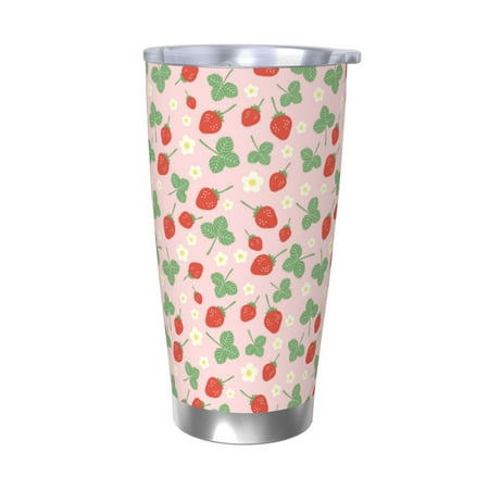 

KLL Strawberry And Flowers Print 40oz Stainless Steel Insulated Car Cup with Spillproof Lid - Keep Your Drink Hot or Cold on the Go-Without Straw