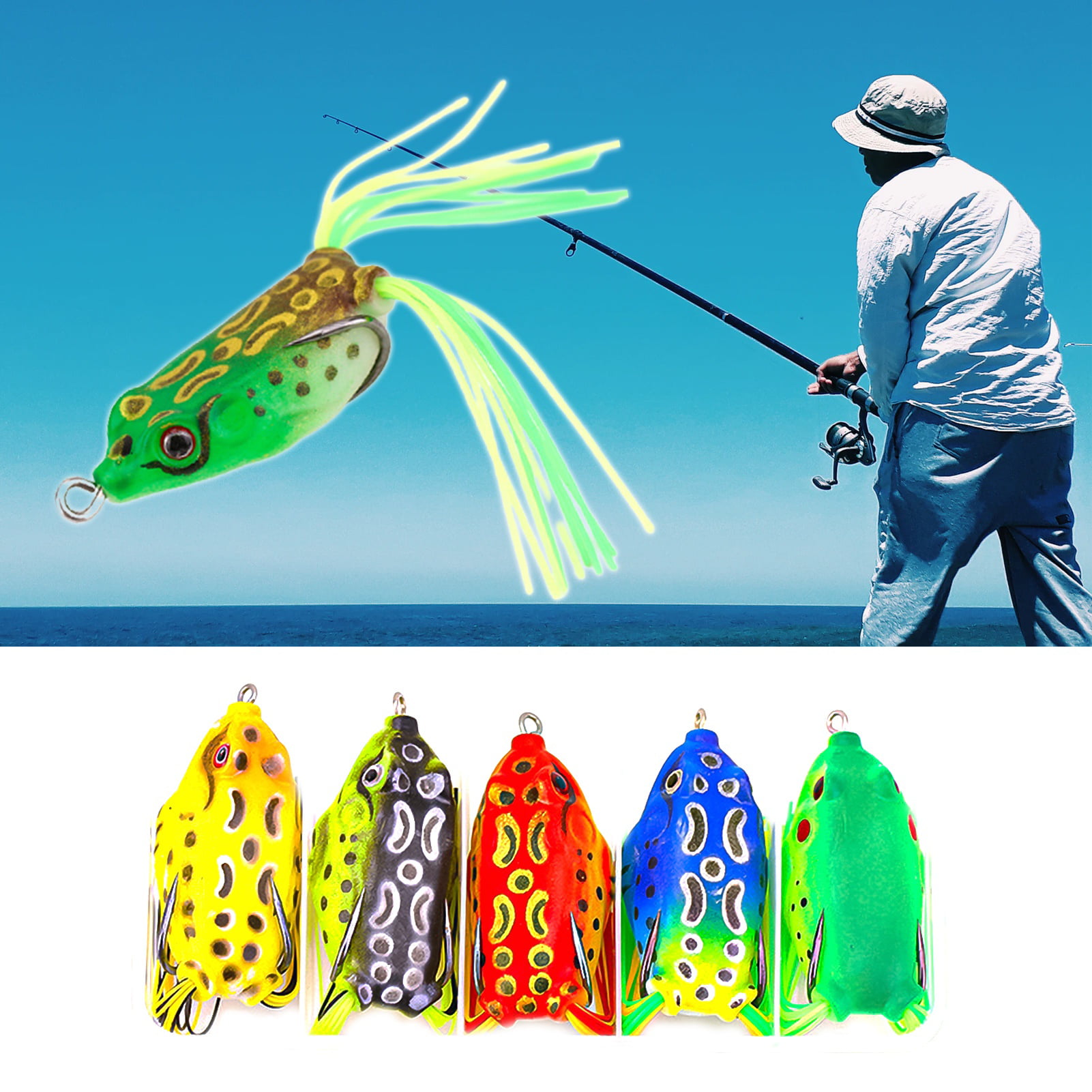1 Box/5pcs Fishing Lures Frog Shaped Fishing Supplies Bionic Baits for Outdoor