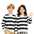 thumbnail image 2 of Resicozy Striped Crew Neck Sweatshirt for Kids Oversized Fleece Pullover Boys Girls Long Sleeve Warm Shirts Casual Lightweight Clothes 3-13 Years Navy 110, 2 of 8