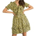 thumbnail image 1 of Vestido estampado de manga abullonada con cuello en V de manga corta casual de moda sexy de verano para mujer Pompotops  ghjkhdj16342, 1 of 9