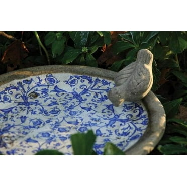 Esschert Design USA Ceramic Birdbath-Blue/White