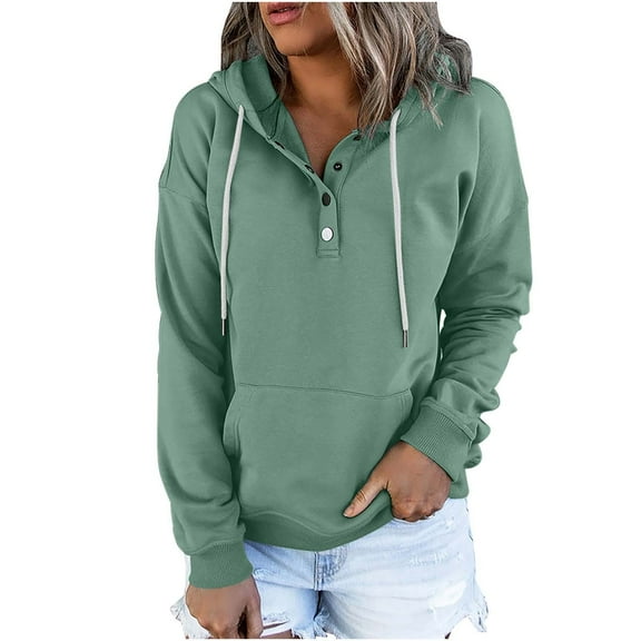 Patlollav Womens Hooded Solid Color Long-Sleeve Sweatshirt Blouse Pullover Tops
