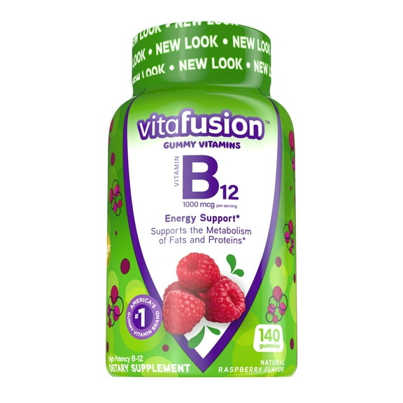 Vitafusion Vitamin B-12 1000 mcg Gummy Supplement Raspberry Flavor, 140ct Pack of 4