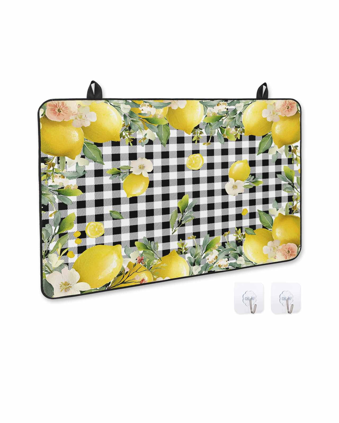 nqOlkjepod Large Induction Cooktop Protector Mat 24"x21", Lemon Farmhouse Stove Top Covers for Electric Stove, Summer Fruit Botanical Black Checked Stove Burner Cover Mats, Glass Top Stove Cover