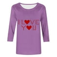 thumbnail image 4 of Odbmxy Womens Tee Shirts Plus Size Valentine 3/4 Sleeve Ladies Tops Love Print Basic Leisure Vacation Regular Tops Purple, 4 of 5