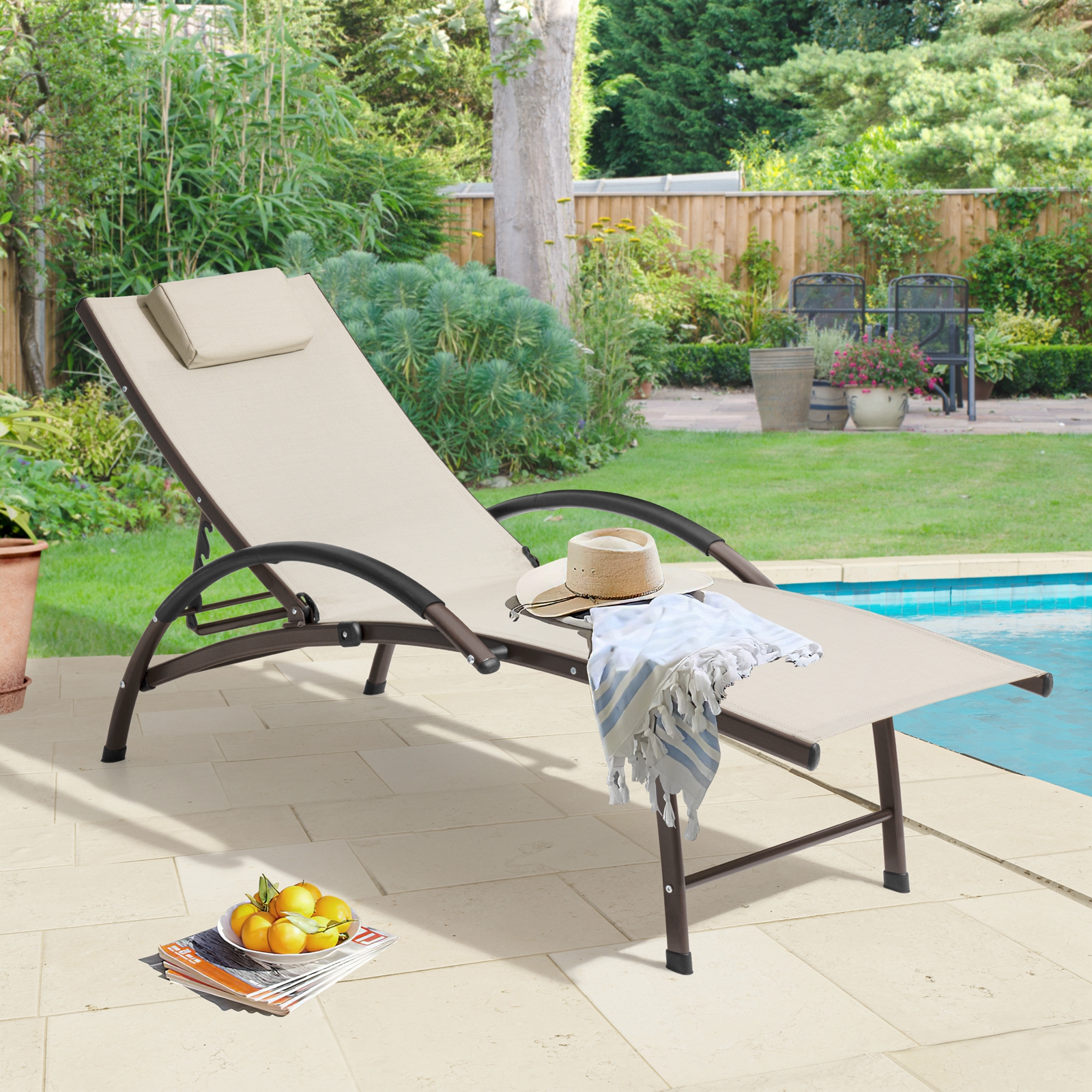Crestlive Products Aluminum Outdoor Folding Reclining Chaise Lounge Chair in Tan - image 2 of 7
