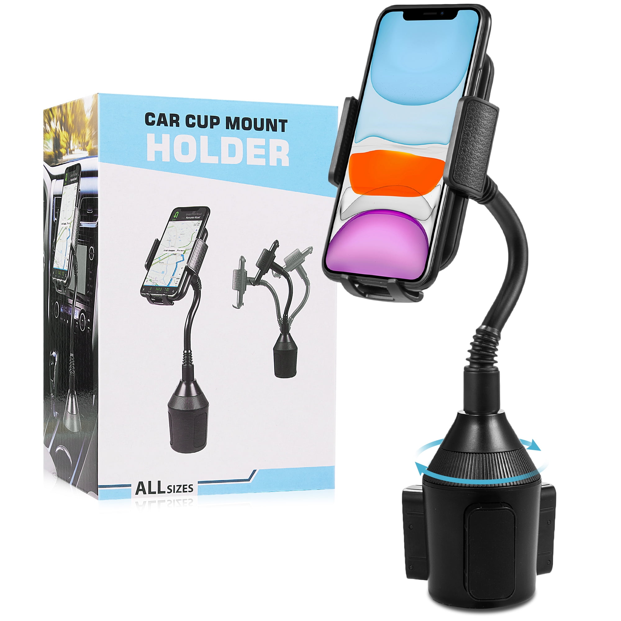 Luxmo Car Cup Holder Phone Mount, Adjustable Gooseneck Cup holder Cell Phone Cradle with 360° Rotatable Holder for iPhone XR XS XS Max X 8 7 7 Plus 6S/ Samsung Galaxy S10 S9 S8 S7/ Note 9 8, Huawei