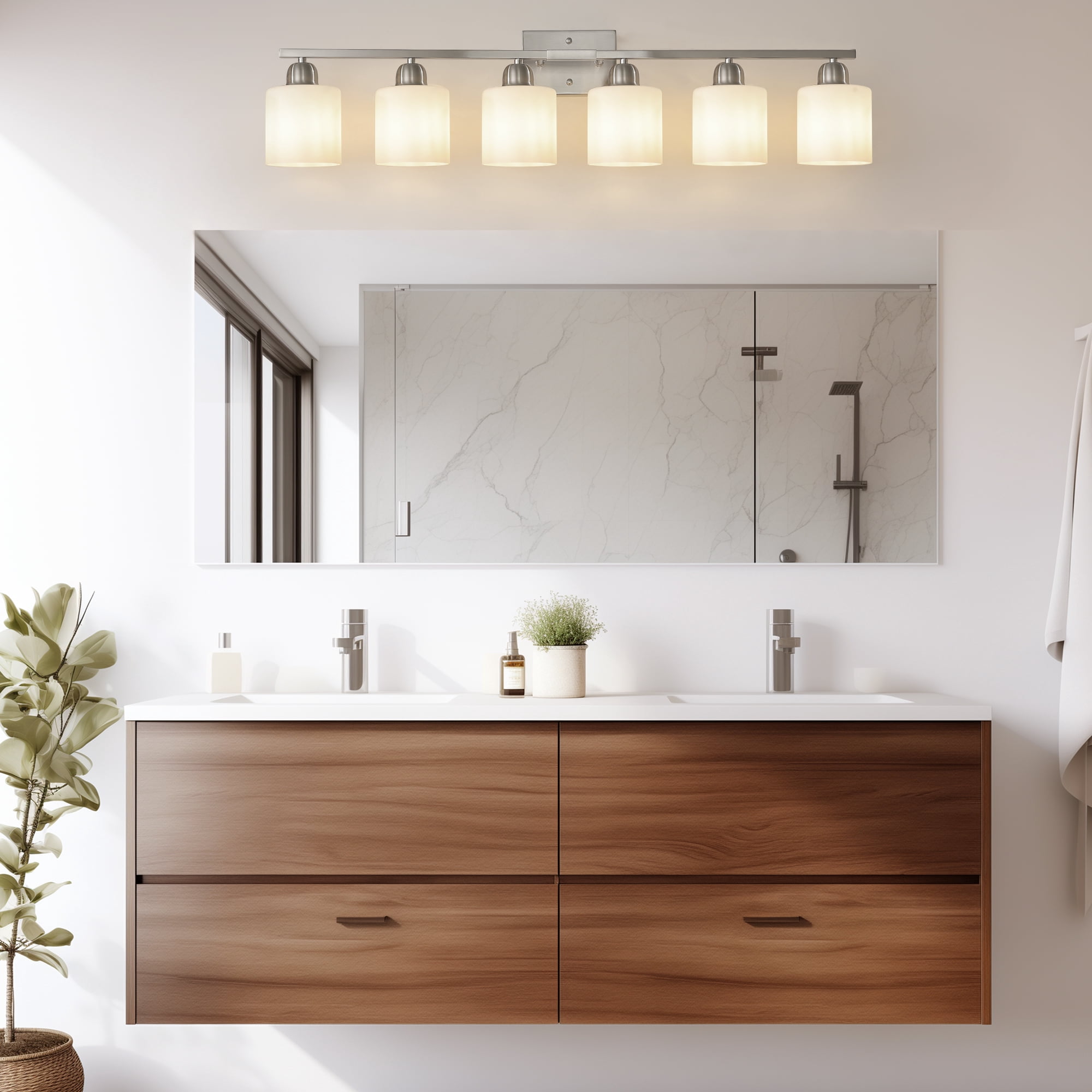 Miniyam 38 in 6 Light Chrome Vanity Light for Bathroom, Wall-Mounted Fixtures Over Mirror, E26, No Bulbs Included