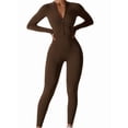 thumbnail image 2 of Women Long Sleeve Workout Jumpsuit Zip Up Romper Bottom Pants Bodysuit Bodycon Killed Tea Coffee M, 2 of 9