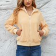 thumbnail image 4 of Abrigo esponjoso Manga larga Bolsillos con puños acanalados Cremallera Cuello vuelto Chaqueta esponjosa para mujer Color de piel XXL, 4 of 8