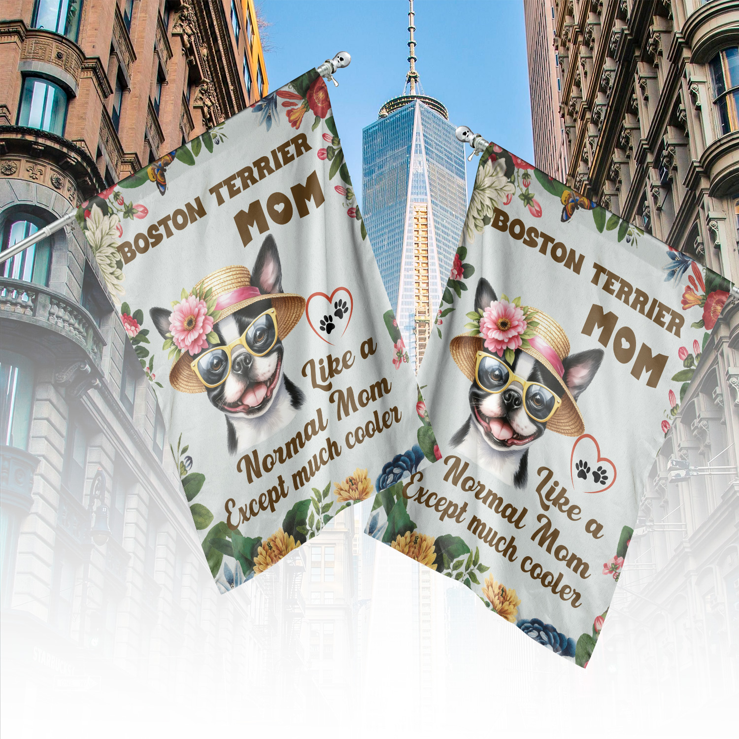 Boston Terrier Mom Like a Normal Mom Except Much Cooler Happy Mother's Day House Flag 28x40in Double Sided Gentleman Dog Lover Gifts Outdoor Decor - 02004