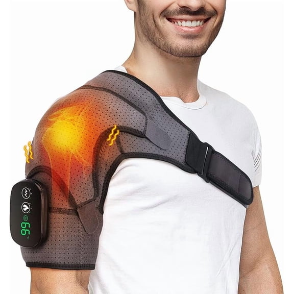 Wrongduck Cordless Shoulder Heating Pad, Heated Shoulder Brace with 3 Heat & Vibration Modes, 5000mAh Rechargeable Massager Wrap for Rotator Cuff and Neck Support