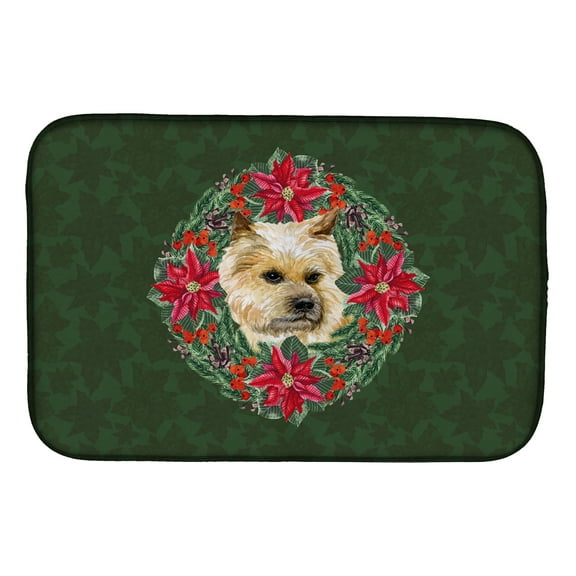 Cairn Terrier Poinsetta Wreath Dish Drying Mat