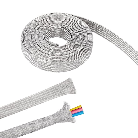 0.59" Wide Stainless Steel Sleeving Braid 13.12 Feet Cable Wire Shielding Sleeve Ground Straps Protection Metal