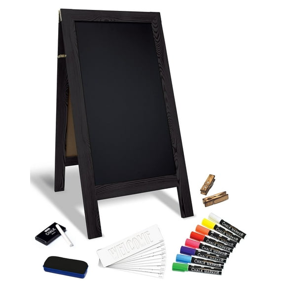 Magnetic A-Frame Chalkboard Sign, Extra Large 20" x 40", Standing Chalkboard Easel, Deluxe Set with Multiple Accessories, Outdoor Sidewalk Sandwich Board Sign, by Better Office Products (Black)