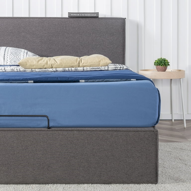Zinus Finley 34 Upholstered Platform Bed with Lifting Storage Queen Gray