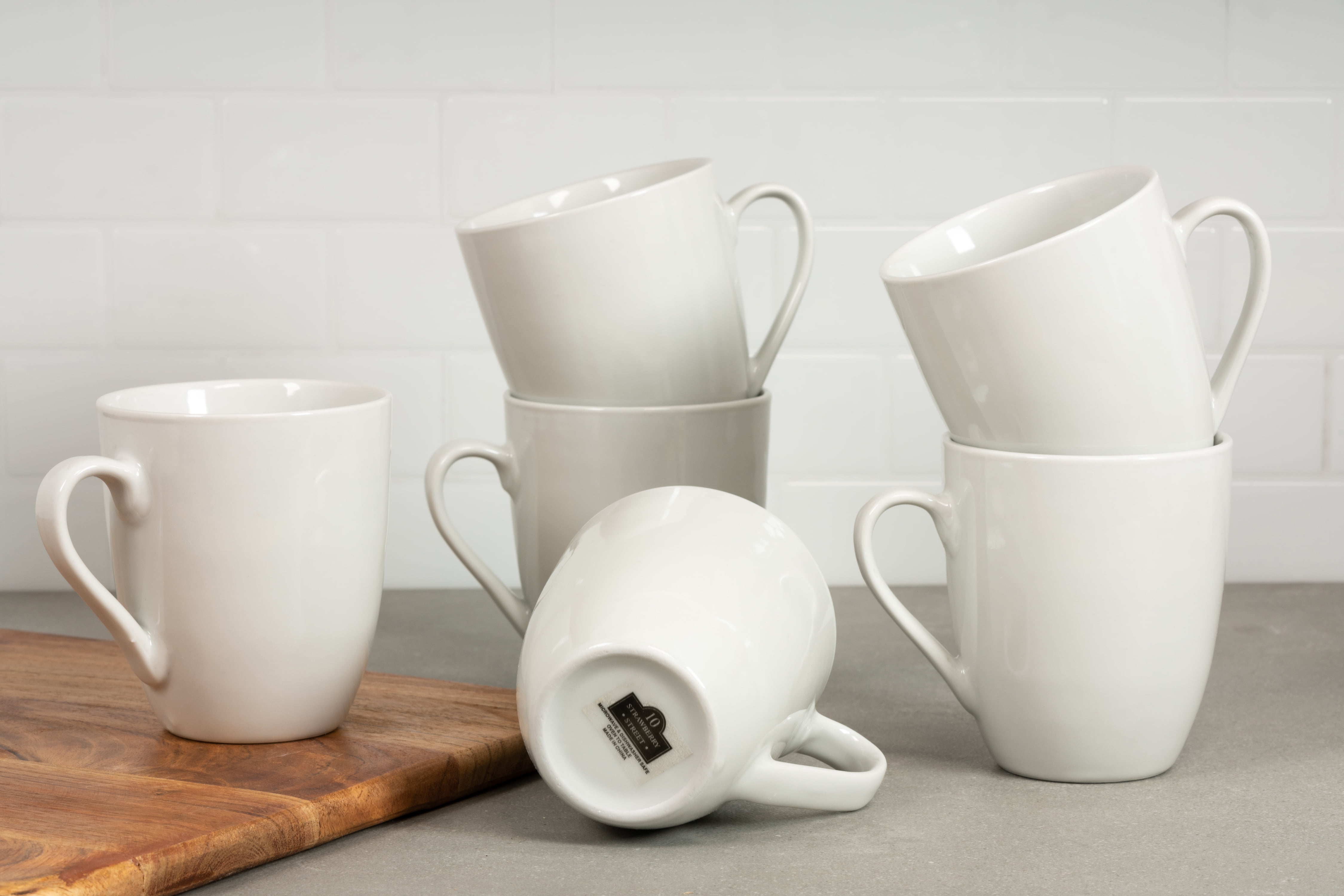 10 Strawberry Street Simply White 12 fl oz Ceramic Mug, Set of 6