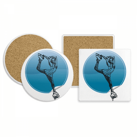 

Winter Sport Female Skating Retro Illustration Coaster Cup Mug Holder Absorbent Stone Cork Base Set