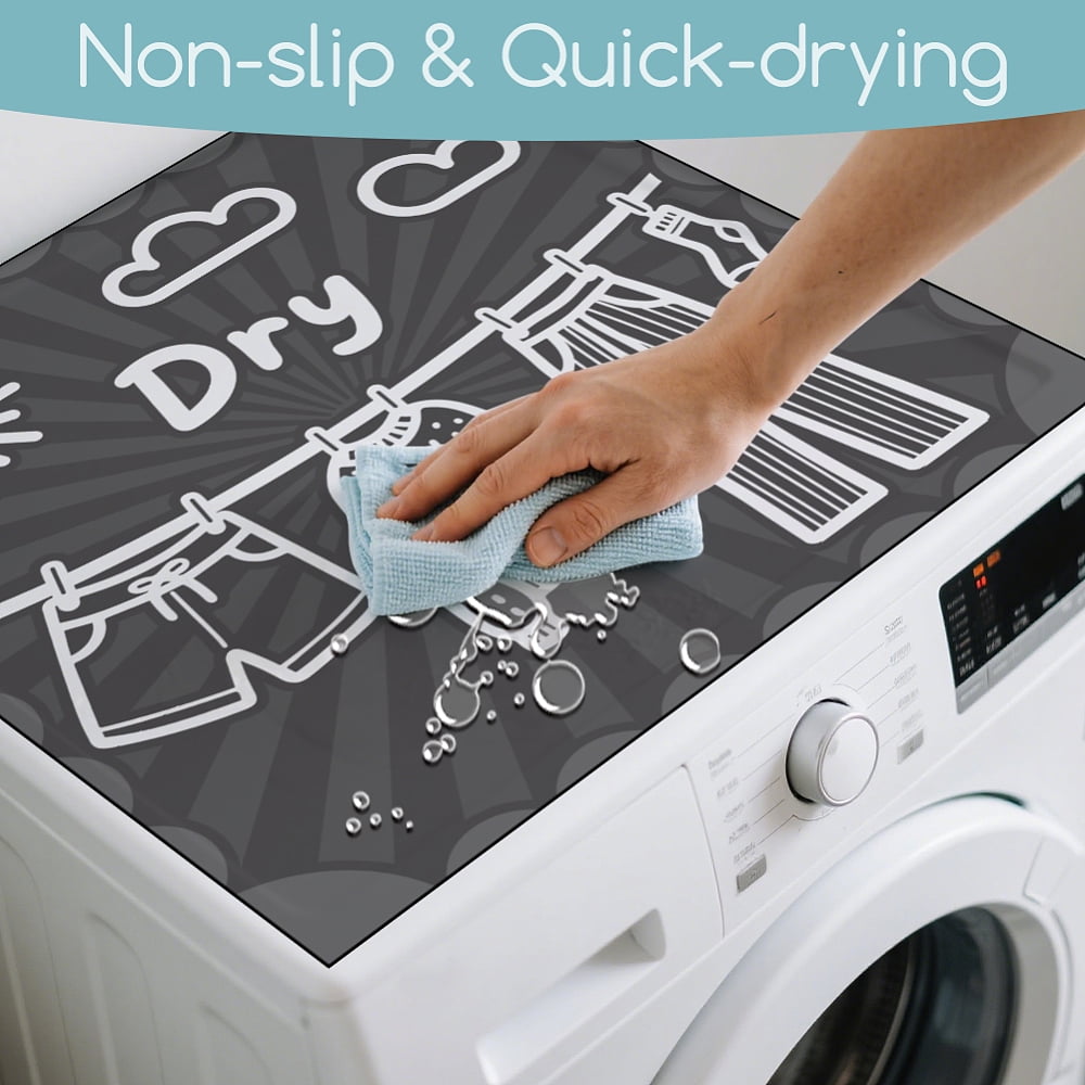 2Pcs Laundry Room Washer Dryer Dust Cover Mat 23.6x23.6inch Wash and Dry Text Washing Machine Top Protector Pads Non Slip Washing Dryer Dust Cover