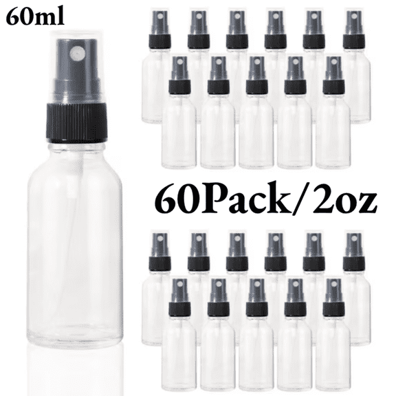 Empty Clear Plastic Spray Bottles 60 Pack, 2oz Refillable Squirt Bottle for Cleaning Solutions - Essential Oil Spray Bottle
