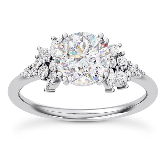 Oryn Jewel 14K White Gold Over Engagement Ring - Graduated Mixed-Shape Solitaire Design with 1.8 Ct Round Cut Lab Created Diamond for Women - Lab Grown Jewelry for Her Modern Jewelry Collection