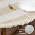 thumbnail image 4 of Vintage Linen Round Fitted Table Cover Striped Beige Theme Farmhouse Waterproof Table Cloth with Elastic Edge Wipeable Tablecloth for Picnic Camping Party Fits 36"-44" Diameter, 4 of 8