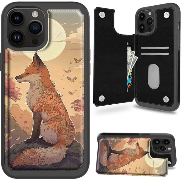 Case for iPhone 16 Pro Max Case Wallet Case with Card Holder, PU Leather Kickstand Double Magnetic Clasp Shockproof Cover Case for iPhone 16 Pro Max 6.9" 2024, Fox