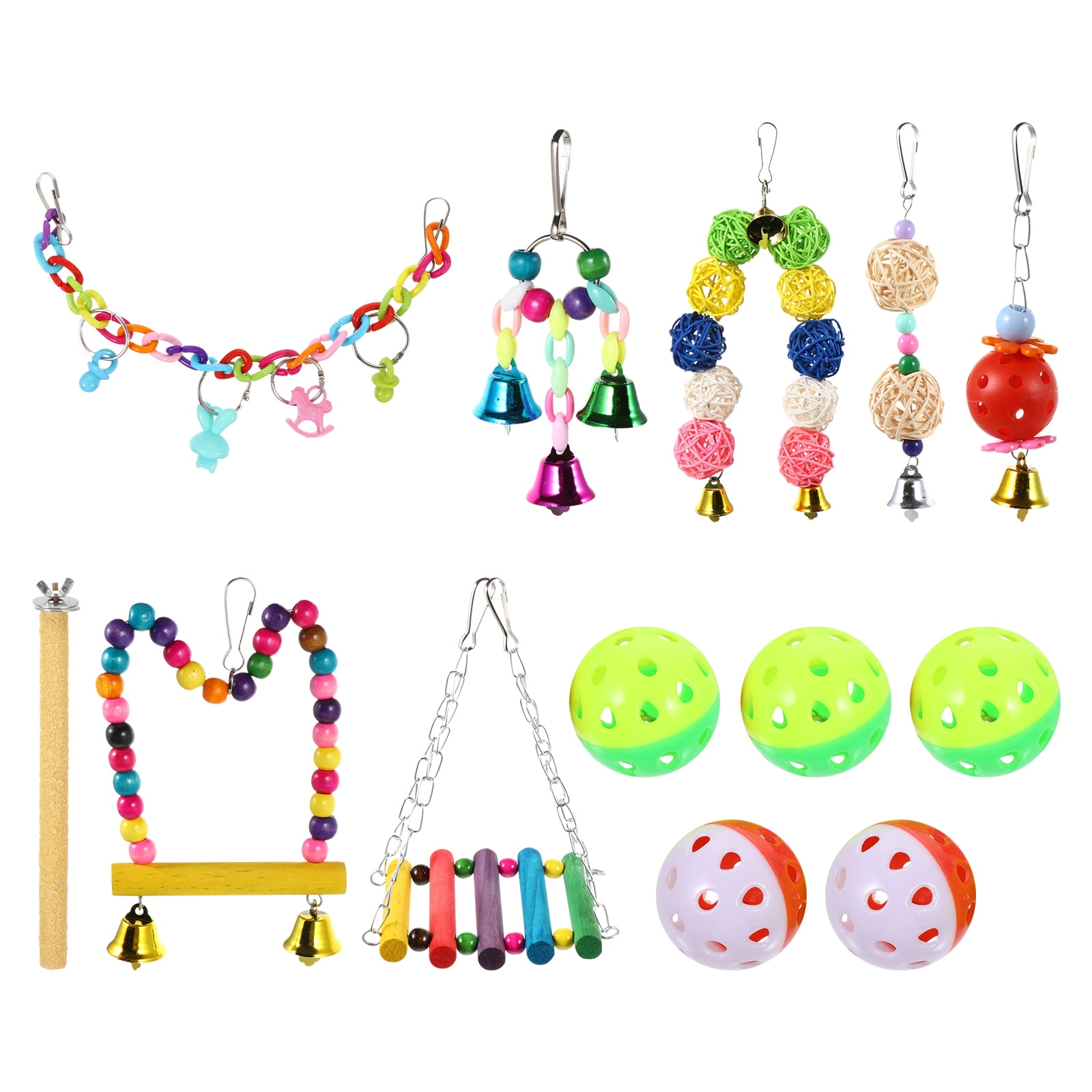 OUNONA Bird Toys Parrot Hanging Chewing Swing Cage Perches Bell Hammock Ladder Cockatiels Bells