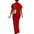 thumbnail image 4 of Aomice Women's Summer 2 Piece Outfits Casual Tracksuit Short Sleeve Button Down Crop Top Wide Leg Long Pant Lounge Sets-XXL-Red, 4 of 5